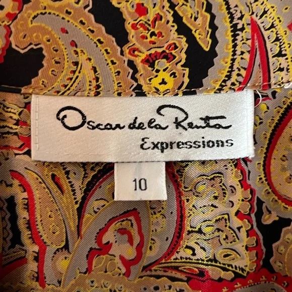 Vintage Oscar de la Renta Expressions Gold Paisley Blouse Size 10 - Picture 3 of 11
